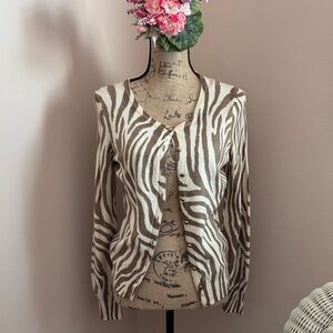 Lucky Brand Cream and Brown Patterned Sweater
